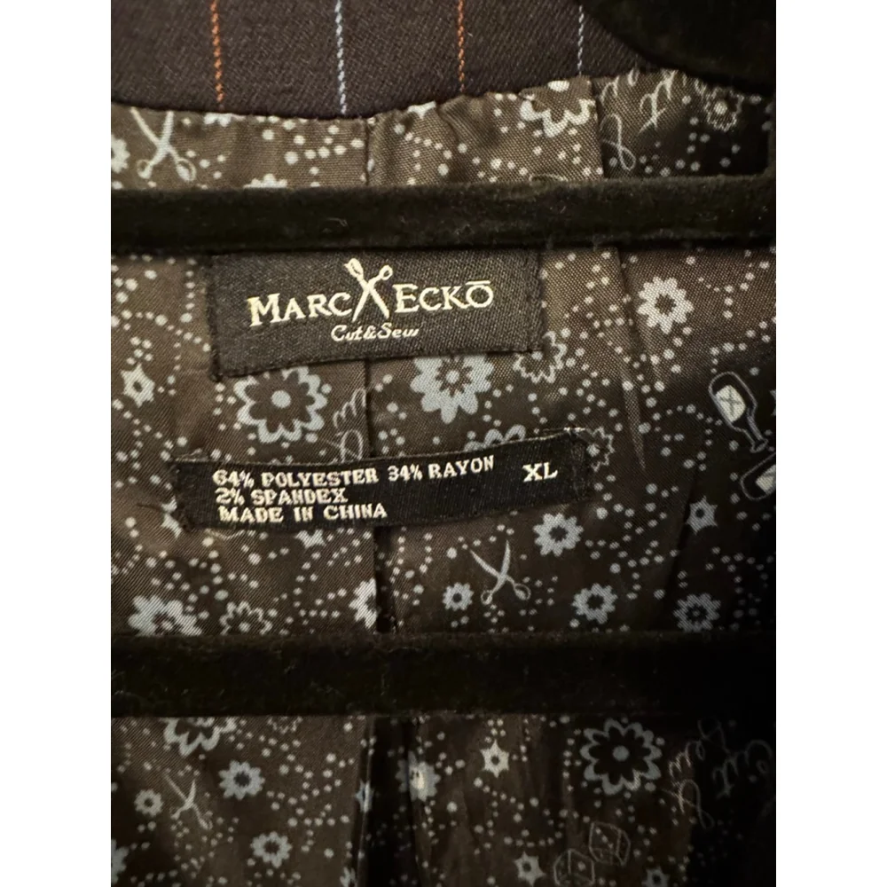 Marc Ecko Cut & Sew Navy Pinstripe Embroidered Crest Blazer Jacket XL Designer